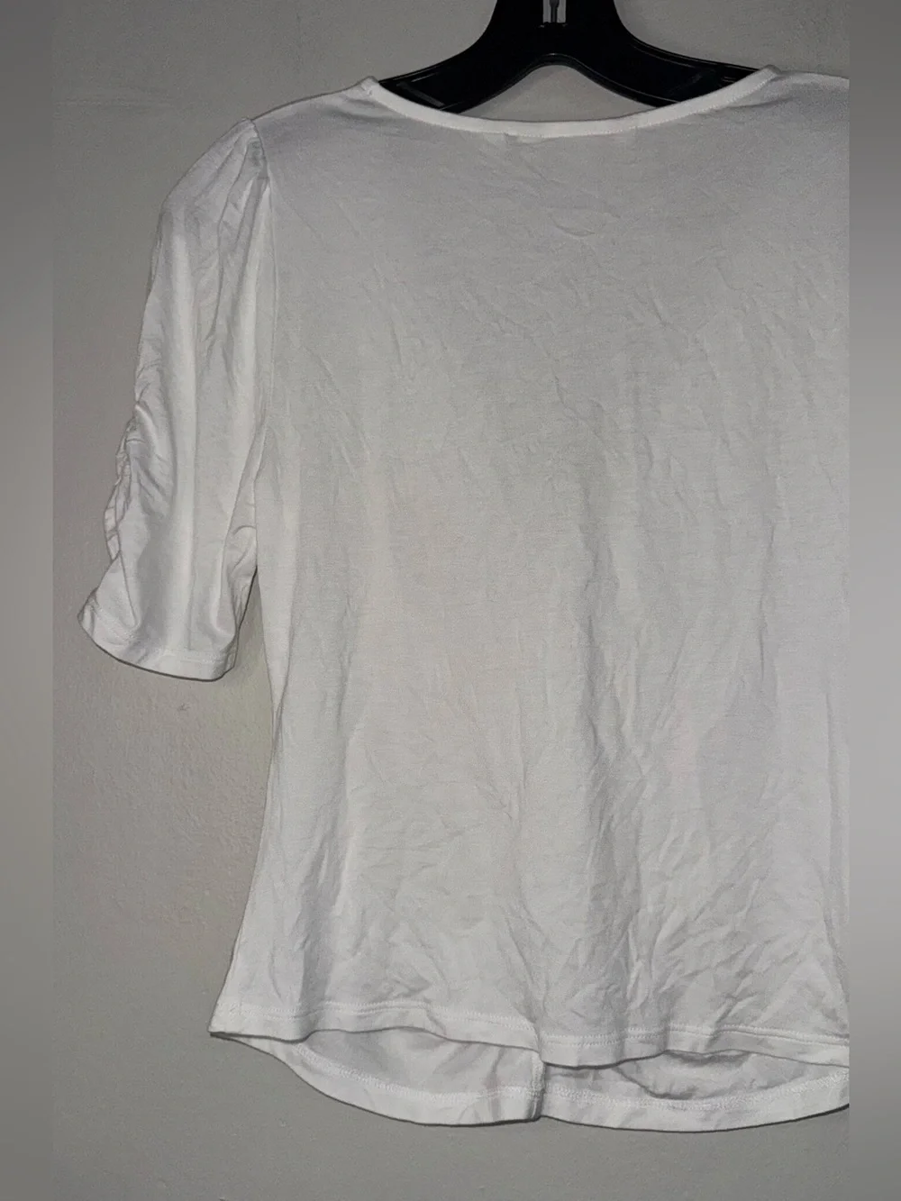 Boden White Ruched V-Neck Puff Sleeve Top